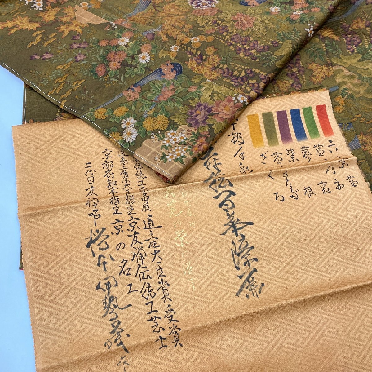 着物月花 京の名工　二代目　樽本伊勢蔵　摺友禅　品のある花　紬　未使用品　正絹　ki1614_画像1