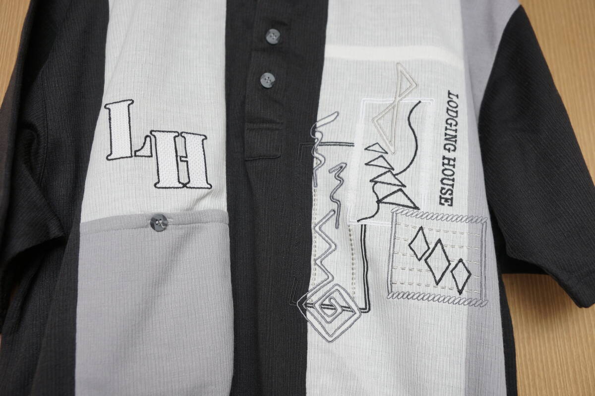 H-037 ポロシャツ　半袖　ブラック/ホワイト「LODGING HOUSE」　サイズＬ　１枚　　