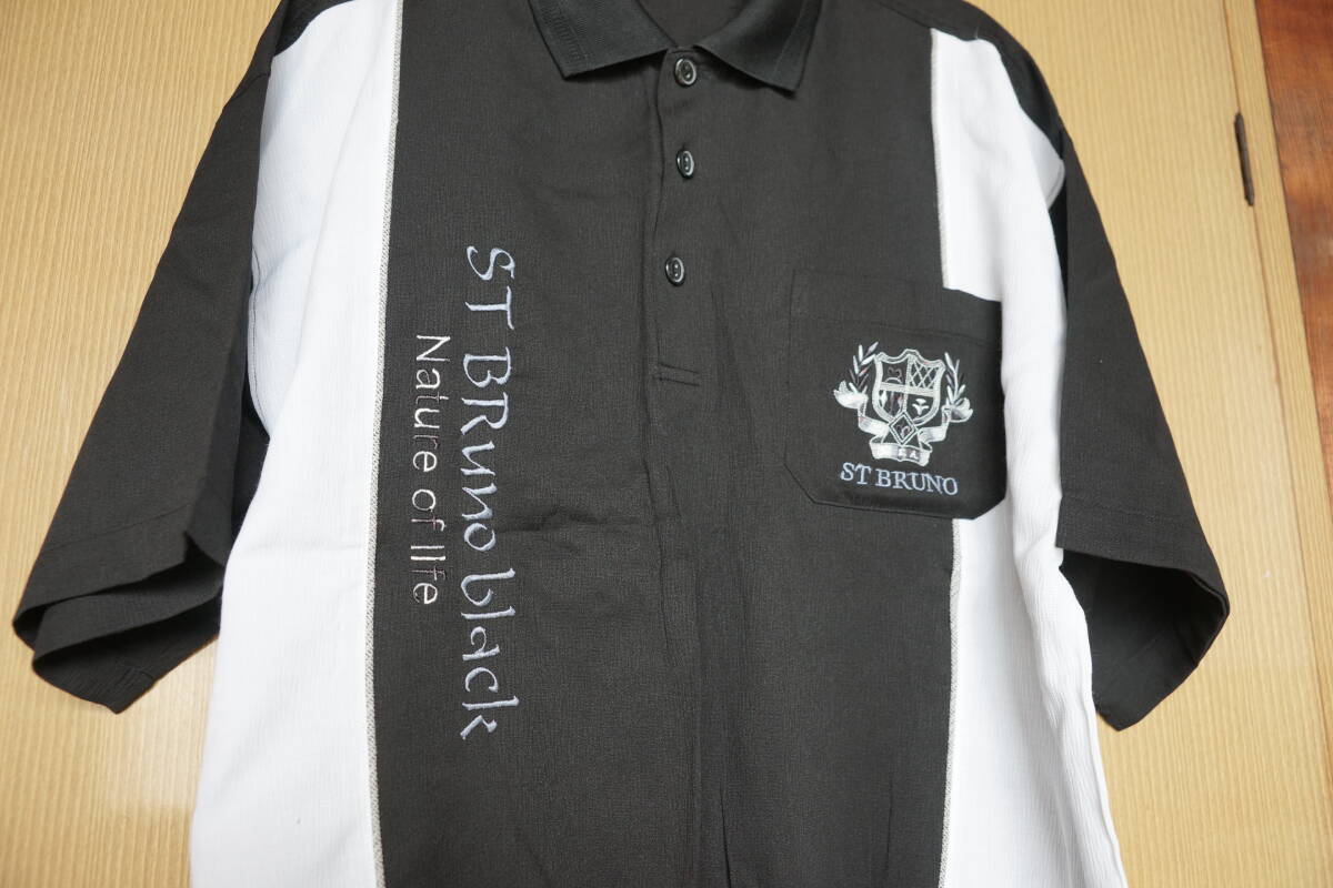 H-038 ポロシャツ　半袖　ブラック/ホワイト「ST.BRUNO」　サイズＬ　１枚　　