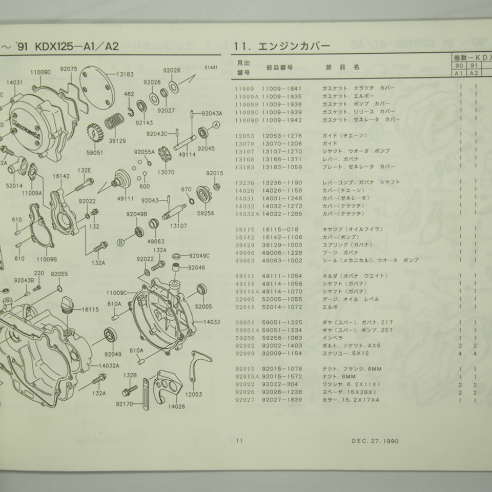 KDX125SRパーツリストKDX125-A1/A2平成3年1月28日発行 DX125A_画像3