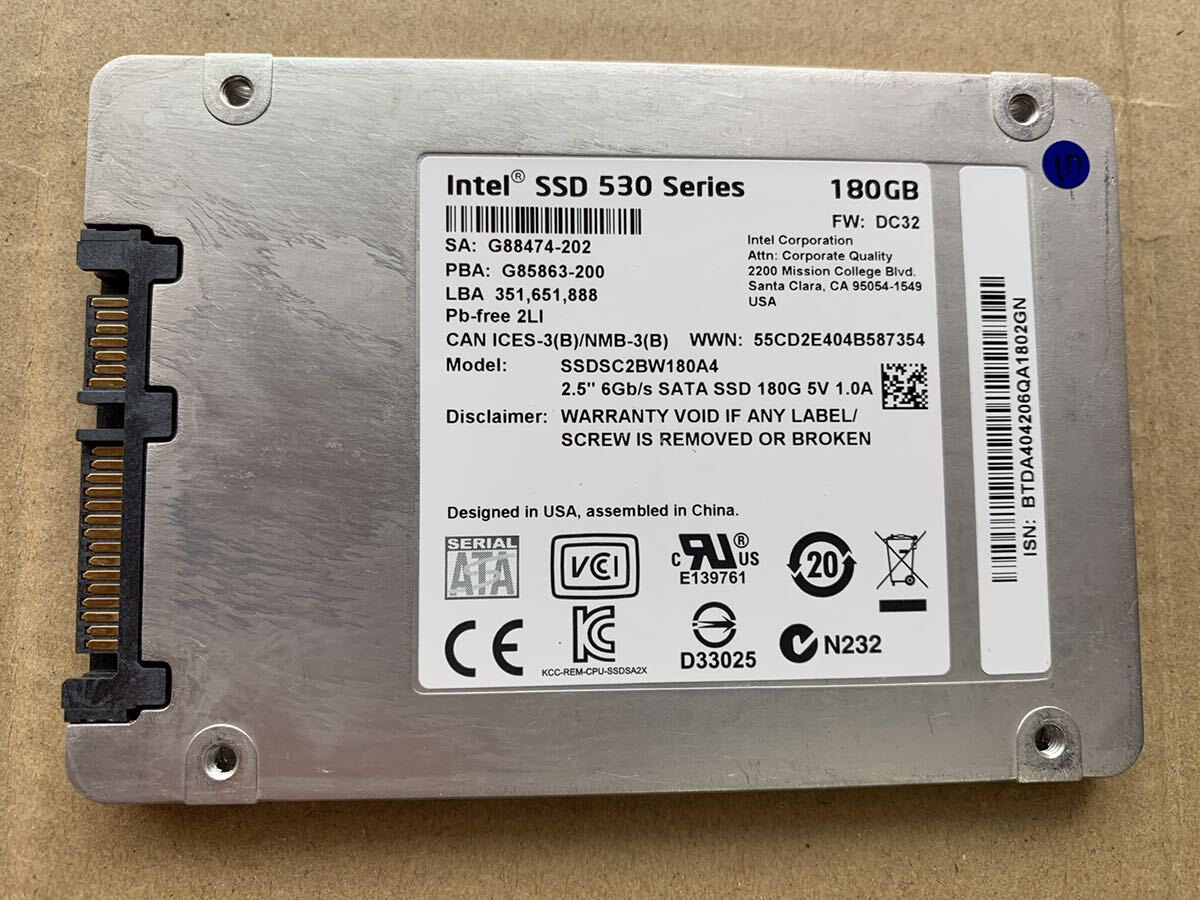 【使用時間15308時間】intel 530series 180GB SSDSC2BW180A4 2.5 SATA SSD⑰_画像2