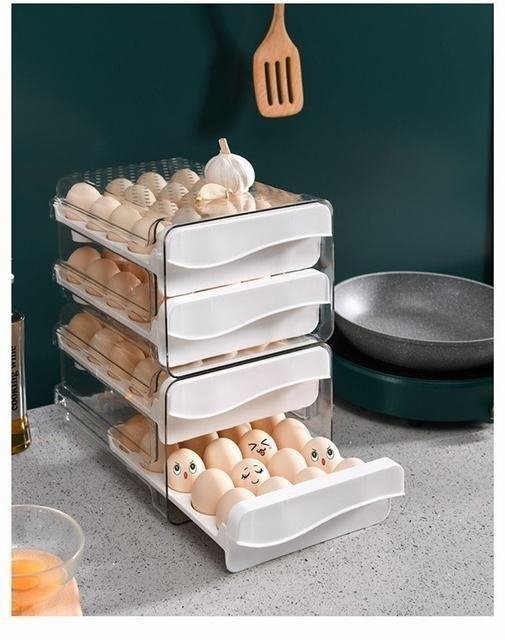 卵ケース 卵収納ボックス 冷蔵庫用 食品保存容器 引き出し式 持ち運び 玉子ケース 区分保管 2段 透明 40個収納_画像7