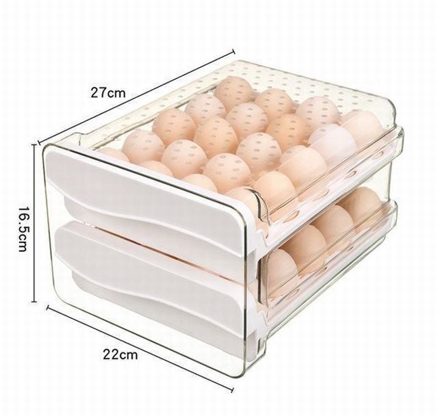 卵ケース 卵収納ボックス 冷蔵庫用 食品保存容器 引き出し式 持ち運び 玉子ケース 区分保管 2段 透明 40個収納_画像4