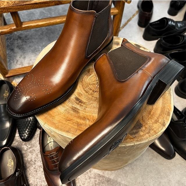 チェルシーブーツ　サイドゴアブーツ ブーツ メンズシューズ　牛革　ビジネスシューズ　イギリス風　革靴 本革　紳士靴　コーヒー　25cm_画像3