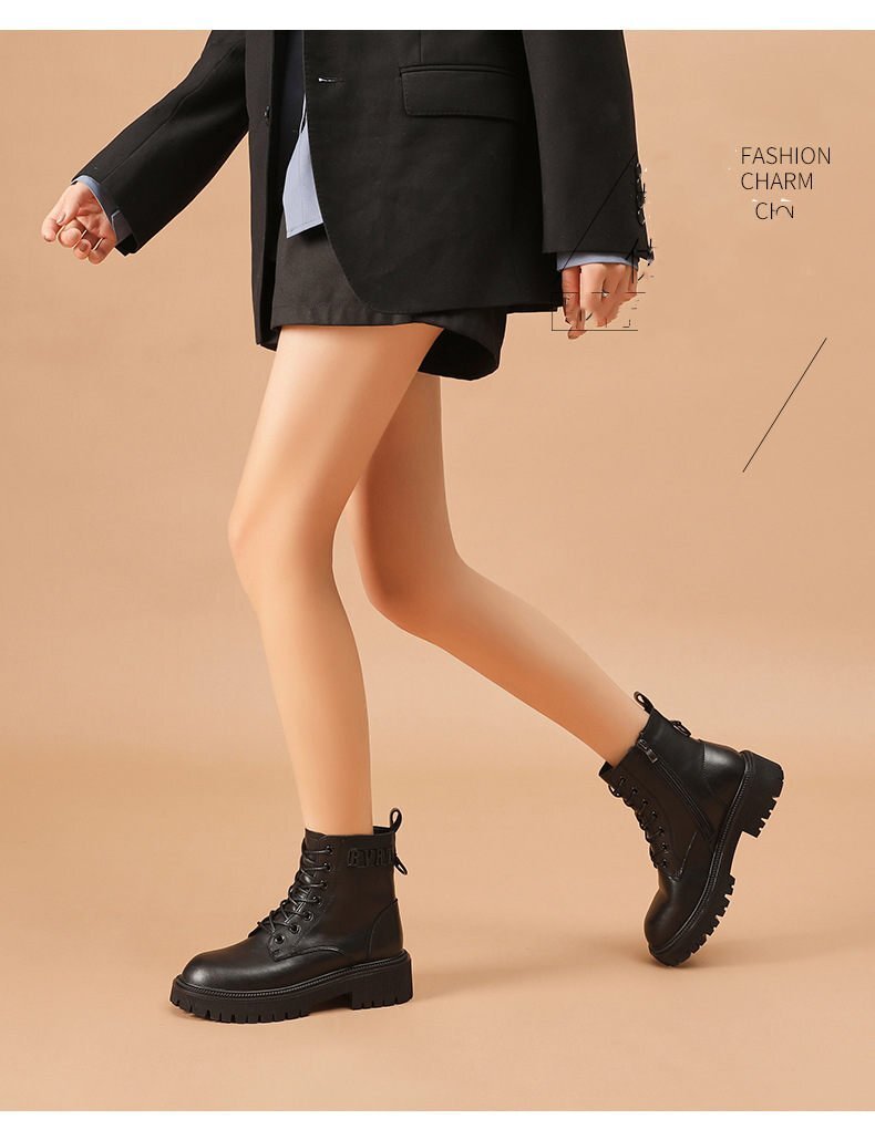 XX-WZNX- 618 黒 35サイズ22.5cm程度【新品未使用】 新しいトレンド冬の女性マルティンス靴ひも丸頭柔らかい厚底英倫風_画像1