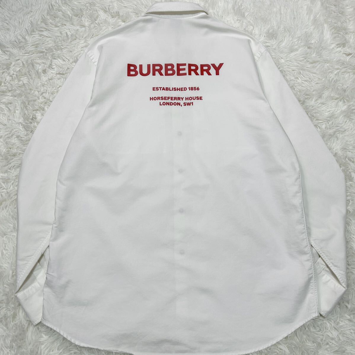  не использовался класс / современная модель *BURBERRY Burberry большой Logo рубашка с длинным рукавом платье casual белый M~L соответствует хлопок полная распродажа товар весна лето мужской 