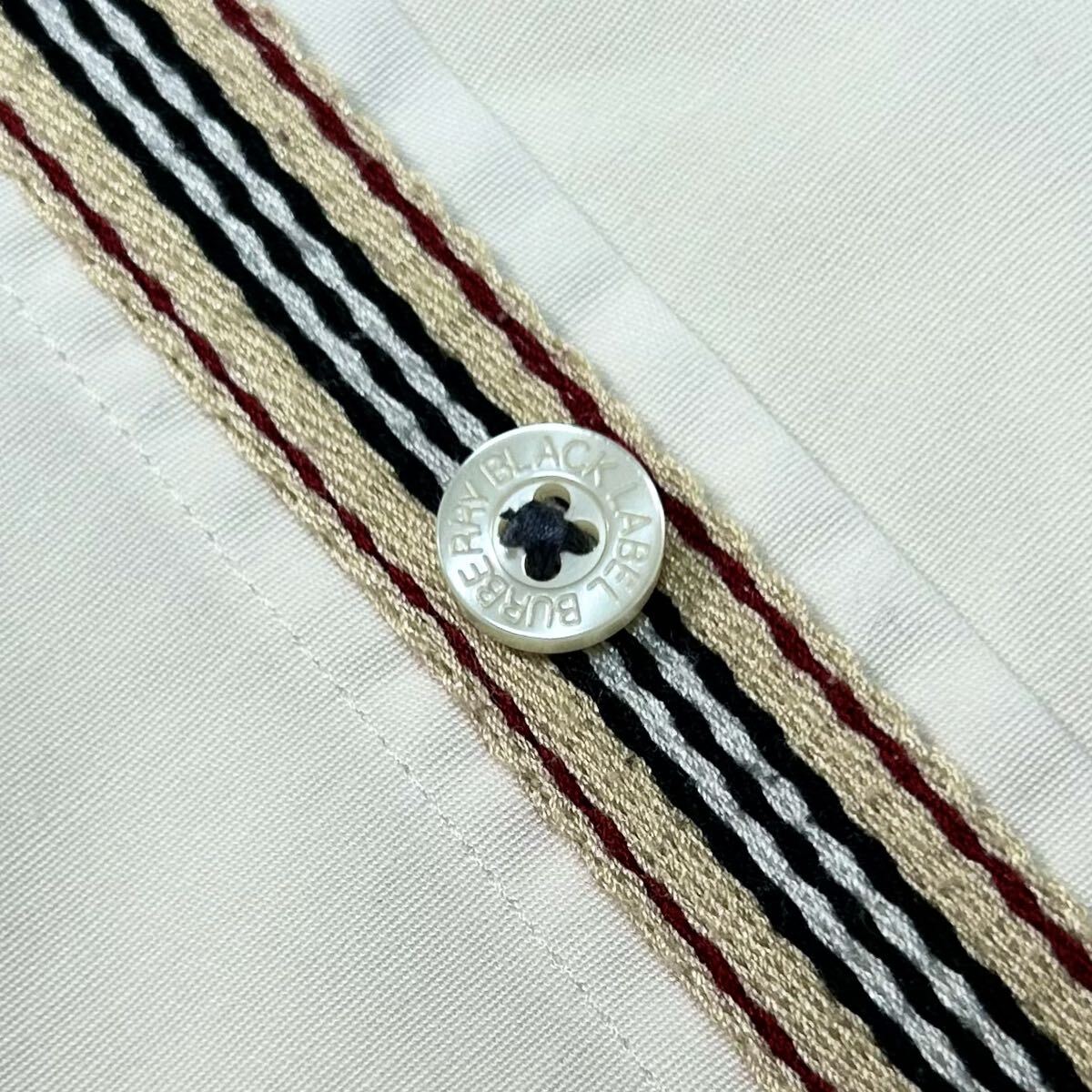 極美品●バーバリーブラックレーベル ホース刺繍 ノバストライプ 半袖 シャツ ストレッチ 白 2(M) 日本製 ビジネス BURBERRY BLACK LABELの画像5