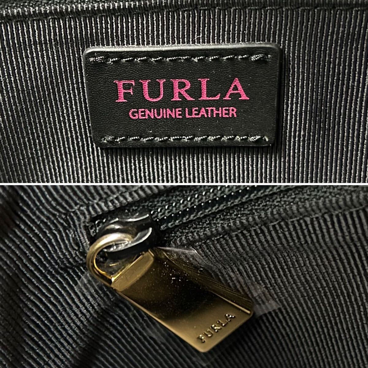 極美品●FURLA フルラ ベルヴェデーレ 2WAY ショルダーバッグ ハンドバッグ 斜め掛け レザー 本革 FFロゴ ブラック 黒 ゴールド レディース_画像9