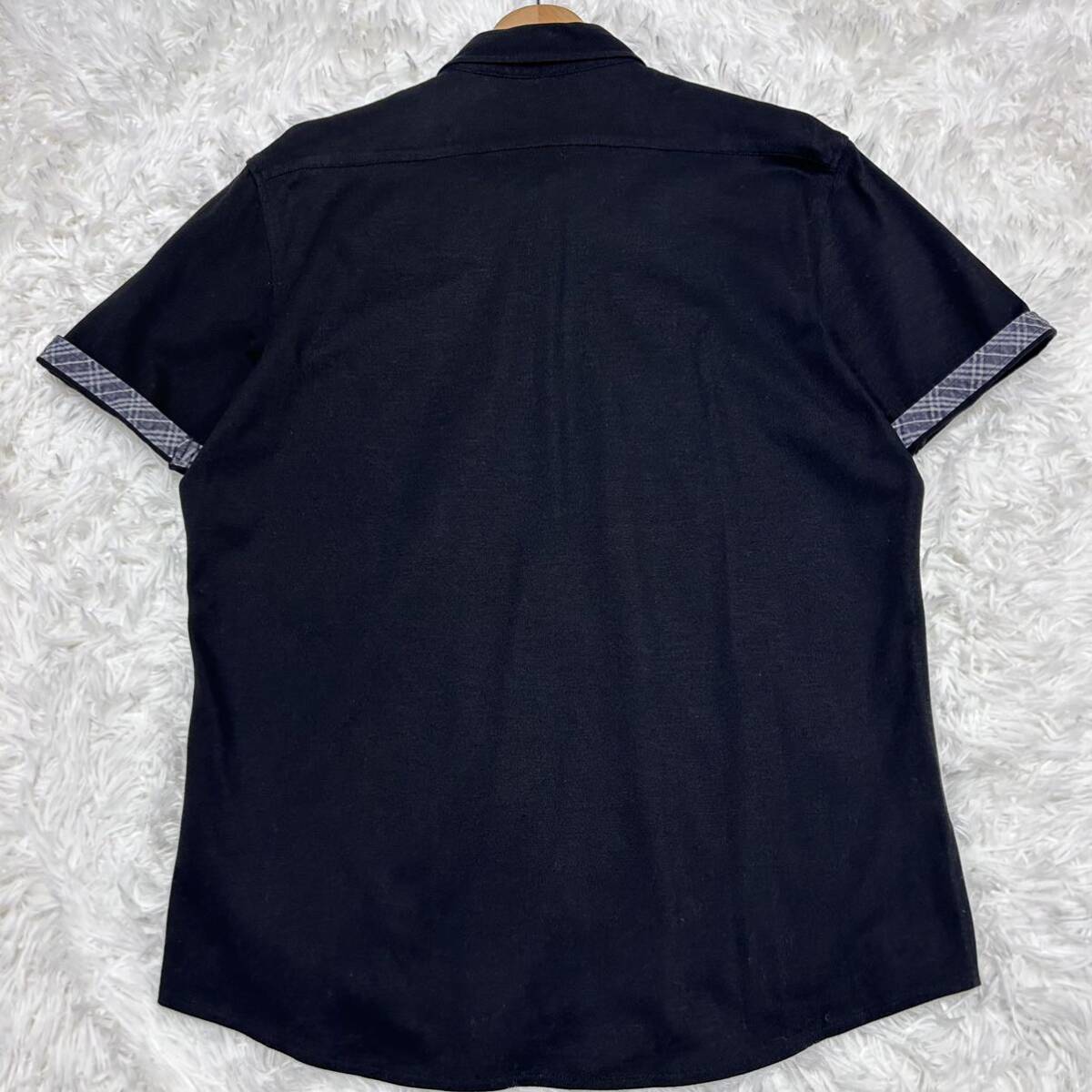  не использовался класс /L размер * Burberry Black Label шланг вышивка noba проверка короткий рукав BD рубашка roll выше "дышит" выдающийся чёрный BURBERRY BLACK LABEL