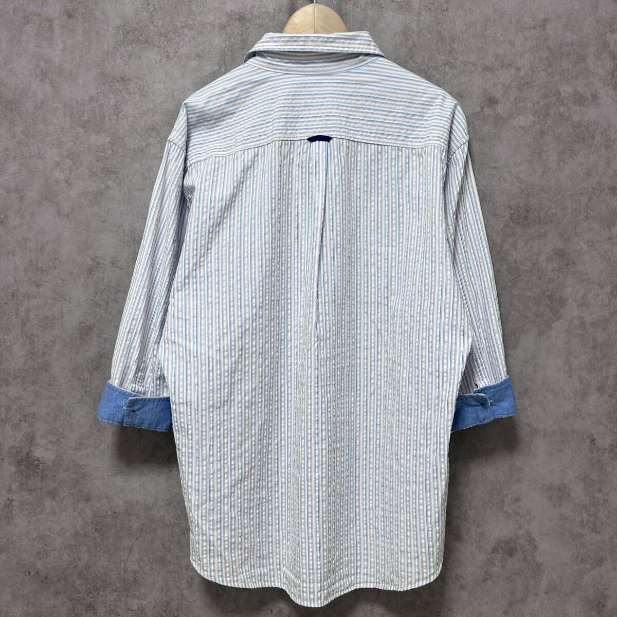  не использовался класс /L размер * Burberry Black Label шланг вышивка футбол ткань Skipper рубашка длинный рукав переключатель "дышит" голубой BURBERRY BLACKLABEL
