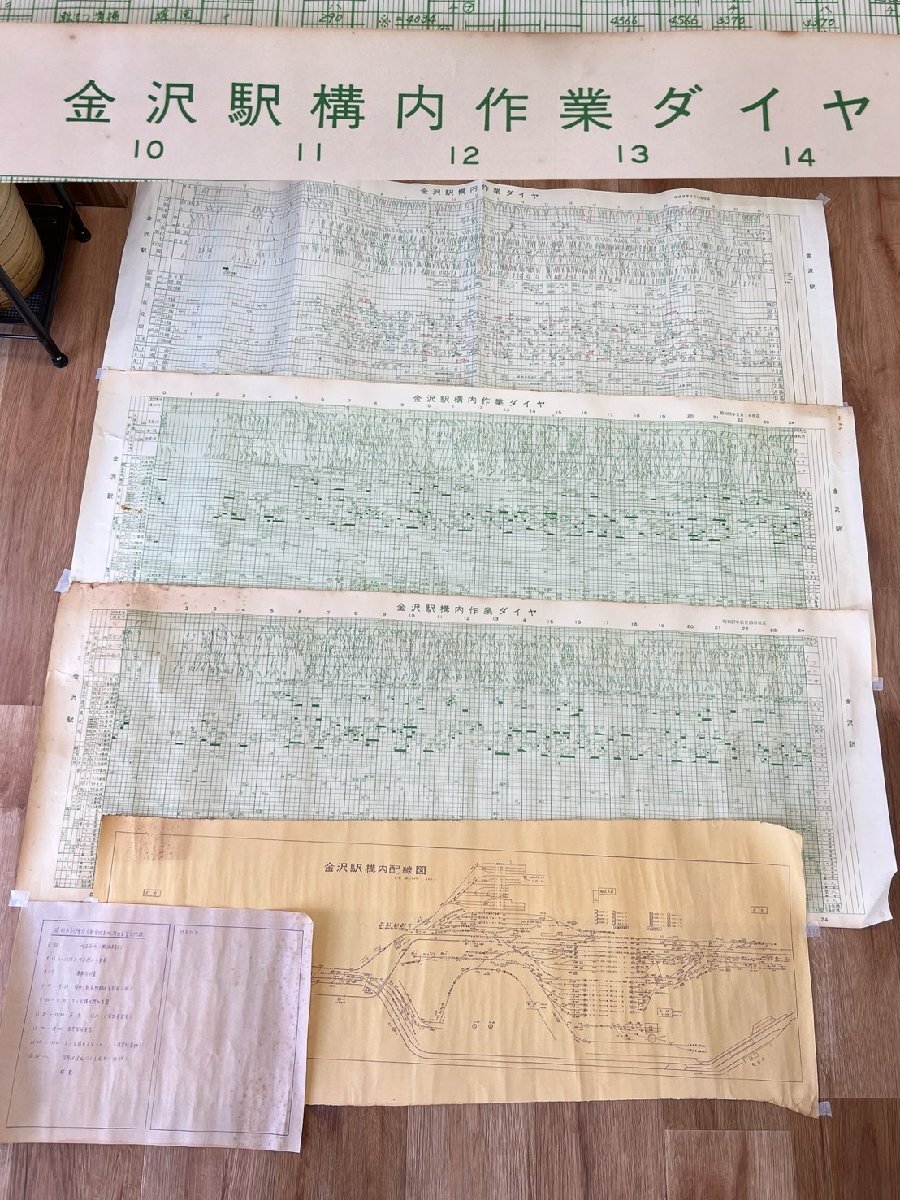 金沢駅構内作業ダイヤ　昭和57年 59年 平成8年 時間内訓練会 構内配線図 S60 希少品 5枚 破れあり 現状品（長巻） 【AM063】_画像1