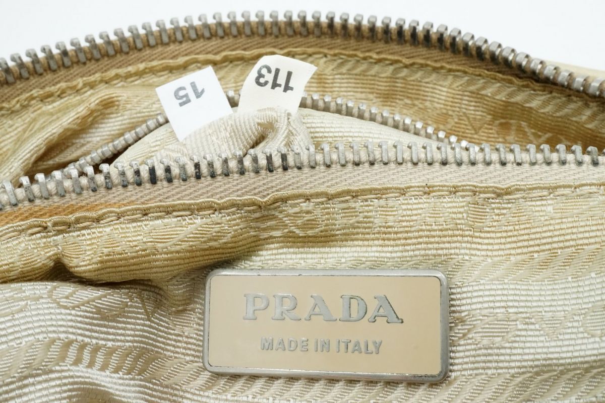 1円〜 プラダ ワン ショルダーバッグ 三角ロゴプレート テスートナイロン レザー クリーム LINO PRADA 8469h_画像10