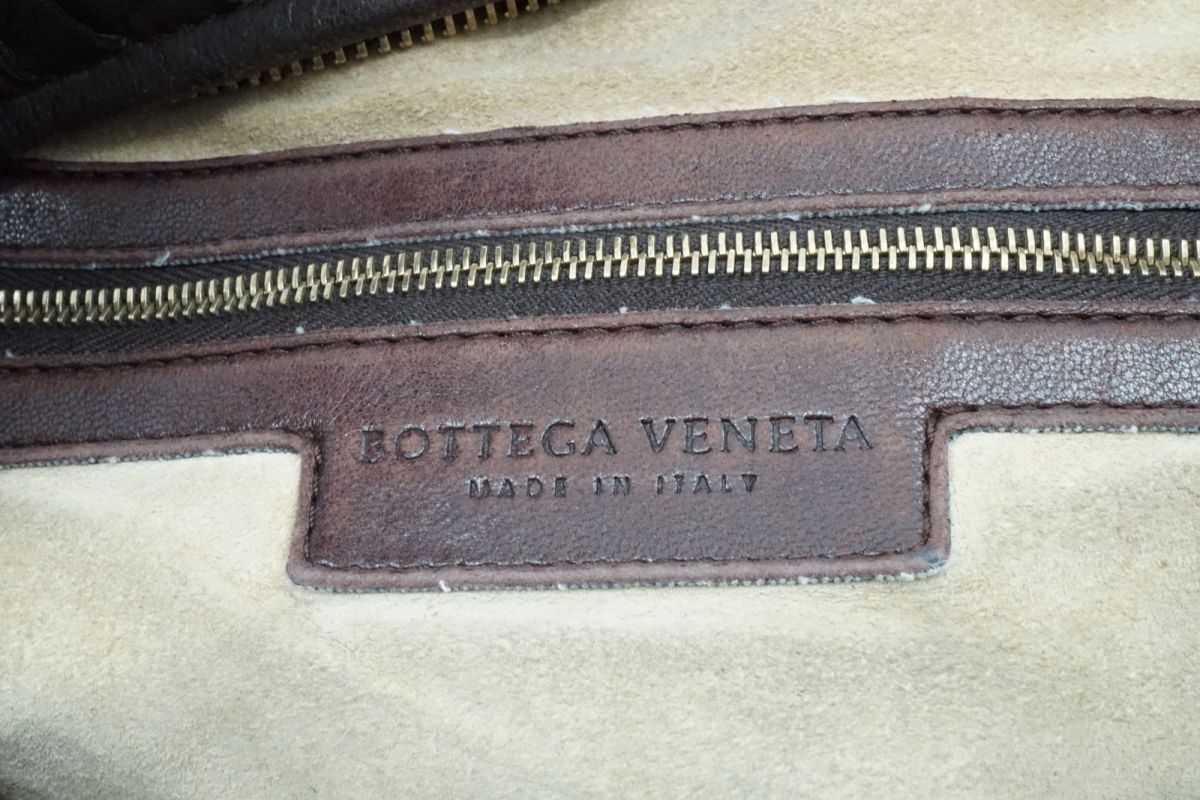 1円〜 ボッテガ ヴェネタ ショルダー ハンドバッグ ホーボー イントレチャート ミラー付 レザー 茶 ブラウン BOTTEGA VENETA 8492h_画像10