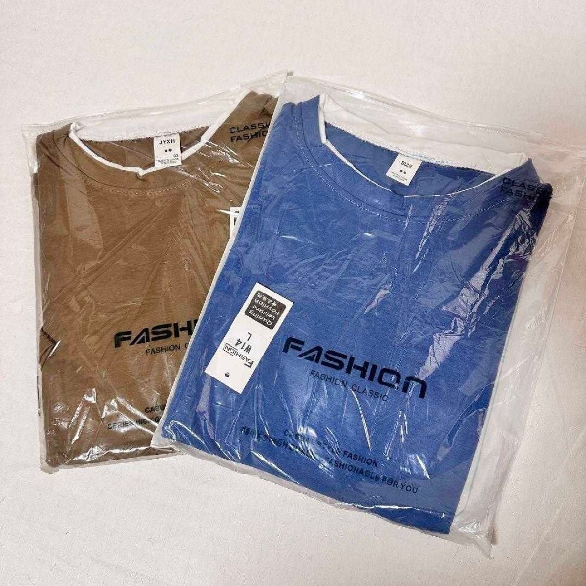 メンズ レイヤード Tシャツ 韓国 オーバーサイズ 重ね着 半袖 カットソー ブラウン L