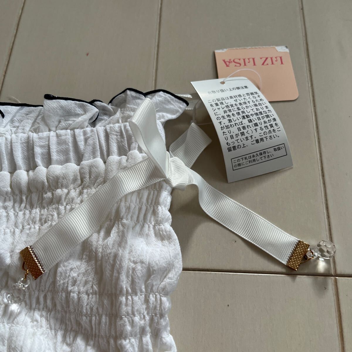 LIZ LISA リズリサ リボン付きシャーリングミニスカート 白の画像2