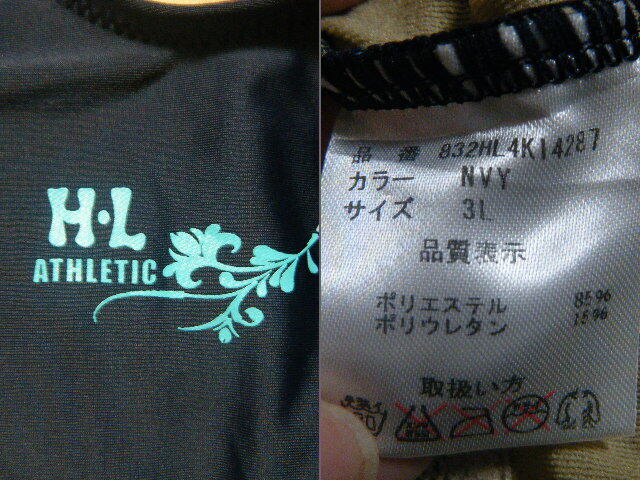 H・L ATHLETIC　女性水着ワンピース　サイズ3L　D5745　紺水色小花柄　全体にネット　アッシェル_画像3