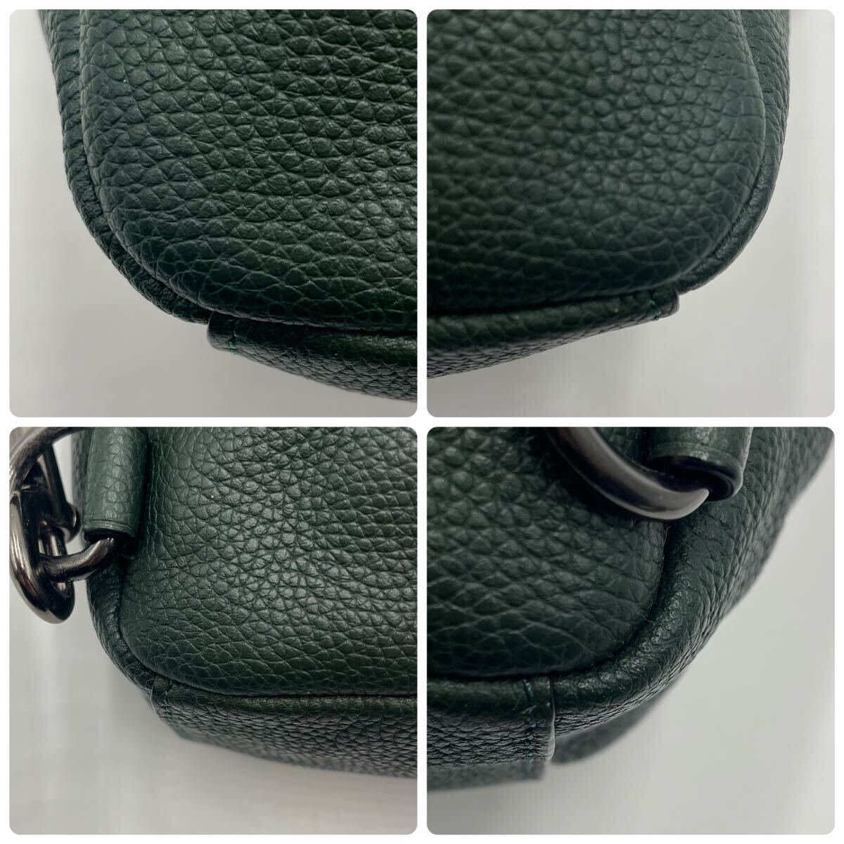 1 jpy [ unused class ]COACH body bag shoulder shoulder .. diagonal .. leather wrinkle leather original leather business men's green green dog tag Coach 