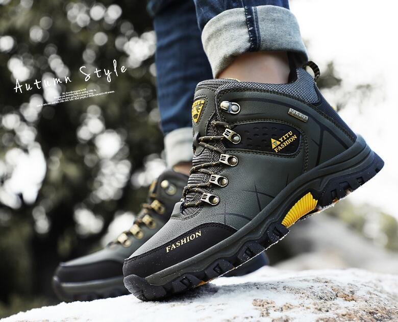  men's trekking shoes outdoor shoes high King walking mountain climbing shoes for motorcycle is ikatto large size 24.5~28.5cm ash 