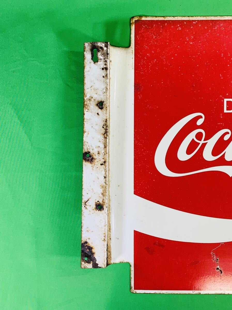 100 иен старт!Coca-Cola Coca Cola табличка старый Logo эмалированный 45×53×4cm