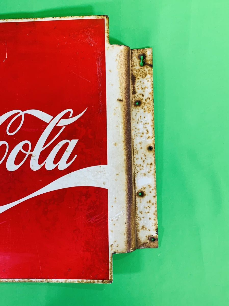 100 иен старт!Coca-Cola Coca Cola табличка старый Logo эмалированный 45×53×4cm