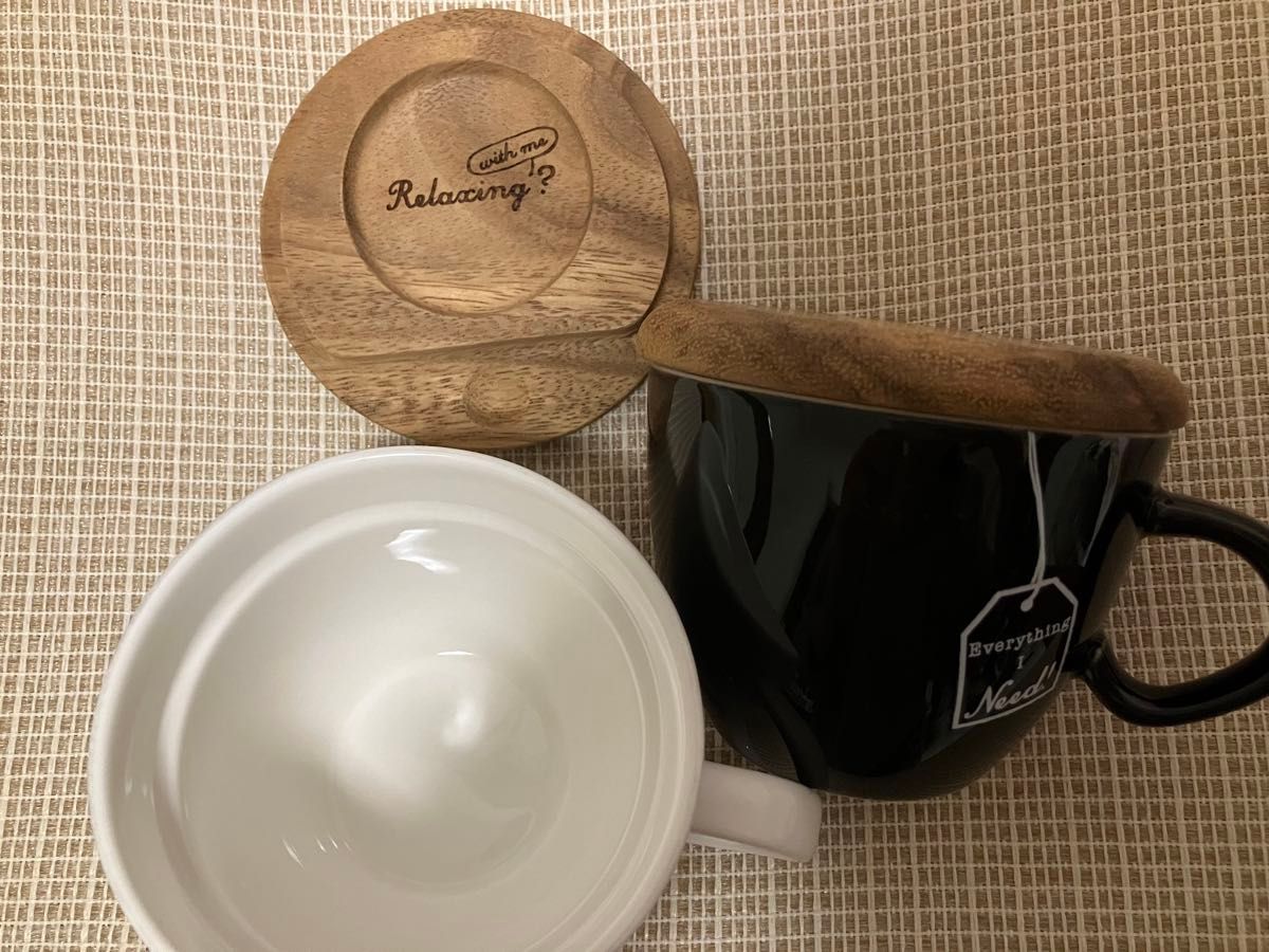美品　マグカップ　ペア　アフタヌーンティー　コースター　木製　木　セット　お茶　コーヒー　食器　スープ　afternoon tea