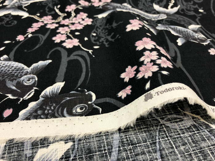 巾着袋■水面に桜と鯉 生成り【約よこ25.5cm×たて28.5cm】日本製 「轟 Ｔｏｄｏｒｏｋｉ」サザンクロス ドビー織りの画像6