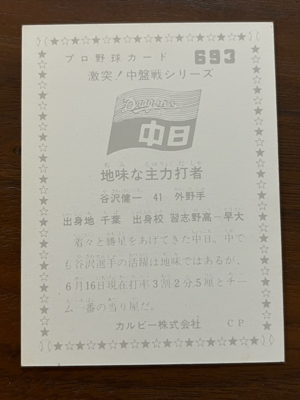 カルビープロ野球カード　NO693　谷沢健一_画像2