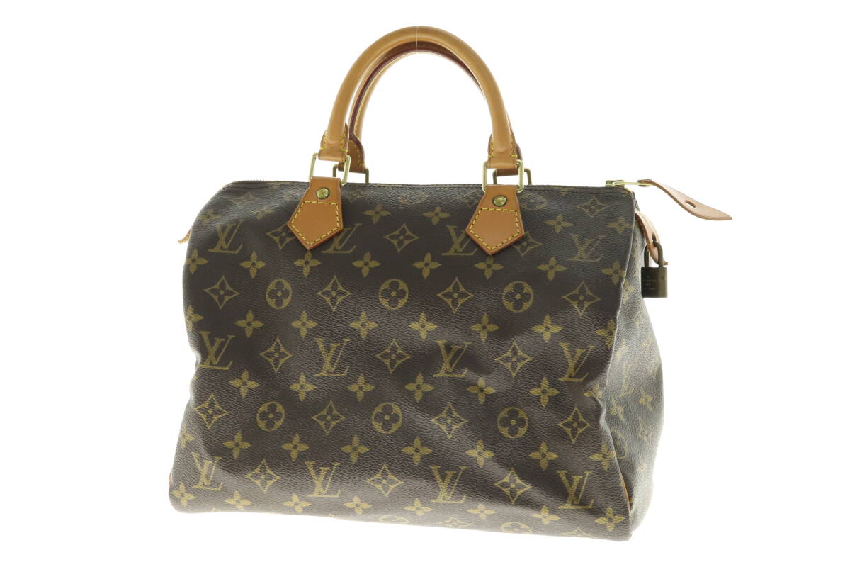 NPSJ6-5-37 ☆ LOUIS VUITTON ルイヴィトン ハンドバッグ スピーディ 30 モノグラム レディース ブラウン 茶 カデナ付き 中古_画像1