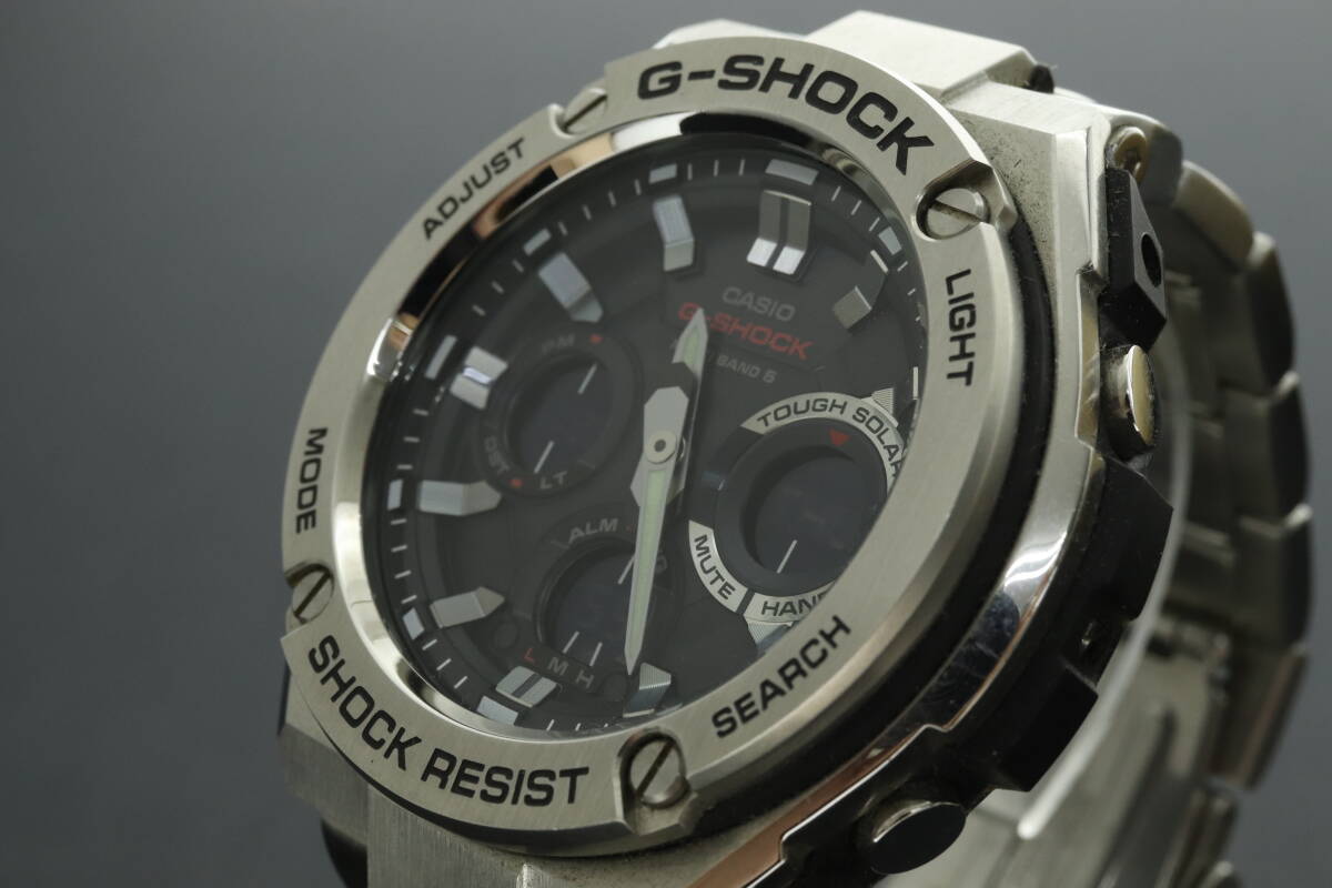 VMPD6-414-15 CASIO カシオ 腕時計 5444 GST-W110D G-SHOCK マルチバンド6 タフソーラー 電波ソーラー 約185g メンズ シルバー 動作品 中古_画像1