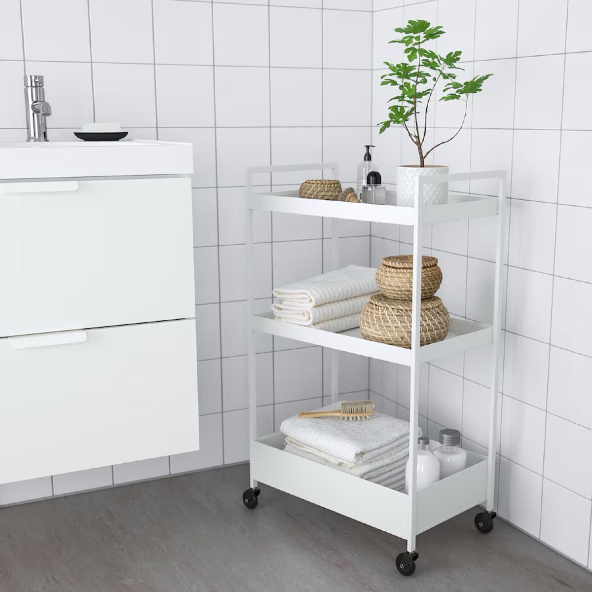 IKEA イケア　新品未使用　送料込　ニッサフォース ワゴン　ホワイト キッチンワゴン キッチンラック スチール キッチン収納