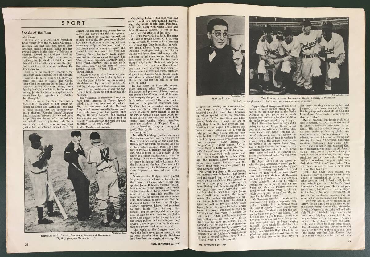 77年前！／[TIME・ジャッキー・ロビンソン・1947.9.22号 ]／週刊誌／大谷翔平の画像3