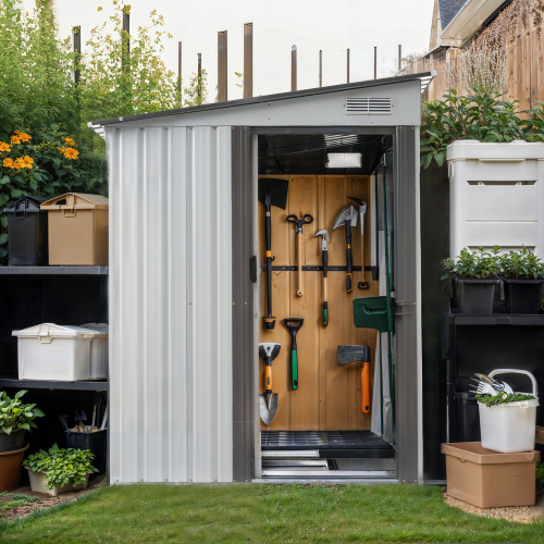 [ moveable shelves none ] storage room outdoors steel warehouse door out cupboard width 153* depth 206* height 181 thing put stylish large gardening garden new work [ white gray ]