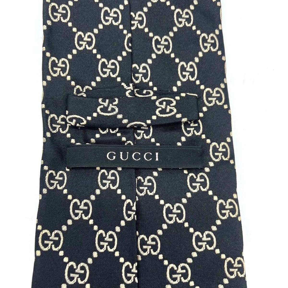 2159 極美品 廃盤 入手困難● GUCCI グッチ ネクタイ GG柄 シルク100% クレストロゴ メンズ ビジネス フォーマル スーツ ブラック 黒色_画像8