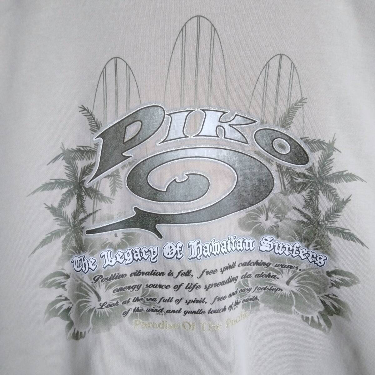 PIKO☆ピコ　パーカー　フーディ　フルジップアップ　裏起毛　ポケット付き　背面ビッグロゴ　プリント　ベージュ　L_画像8