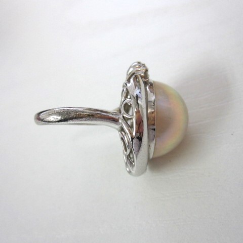 ◎マベパール リング 指輪 真珠 K14WG ダイヤ0.13ct パール直径15㎜ ケース入りの画像7