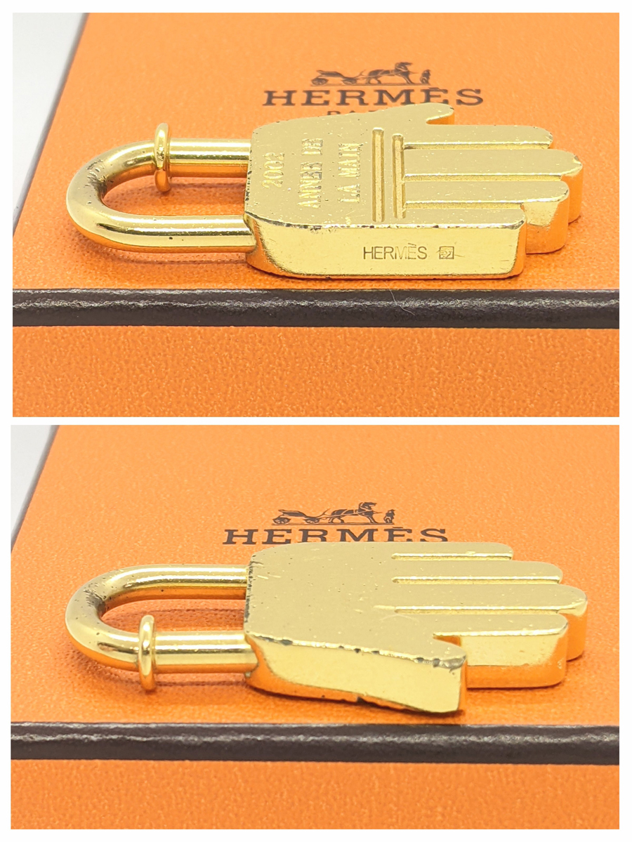 ◆エルメス HERMES カデナ 2002年 限定 ハンド 手 ゴールド チャーム バッグチャーム トップ 箱付_画像3