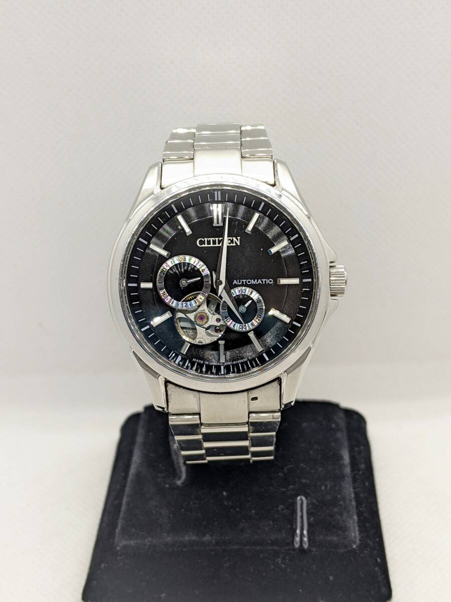 ◆CITIZEN シチズン 自動巻き オートマチック 4197-S098190 GN-4W-S 裏スケルトン クロノグラフ 黒文字盤 メンズ 腕時計 稼働品 _画像1