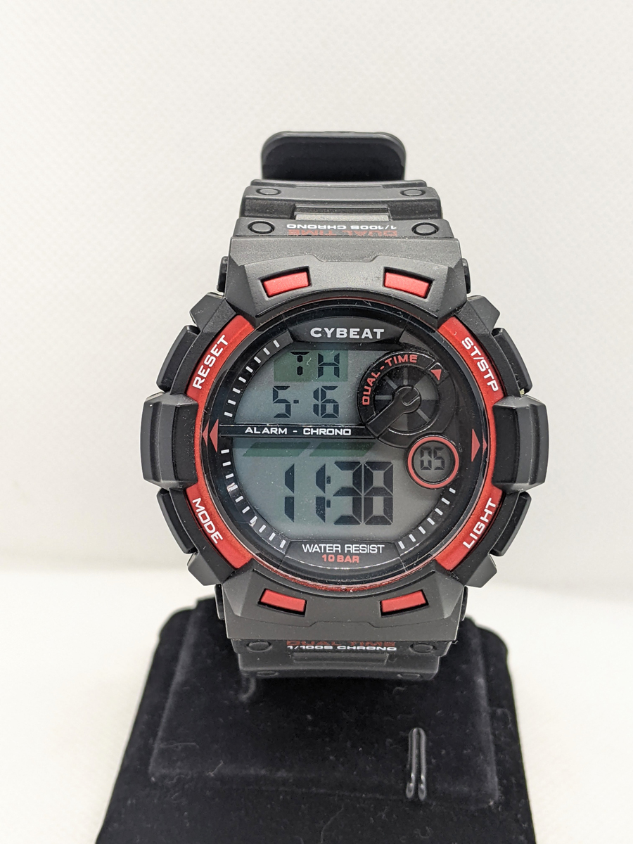 ◆ J-AXIS ジェイアクシス CYBEAT サイビート メンズ 腕時計 カレンダー機能 ACY-14 ブラック レッド 稼働品_画像1