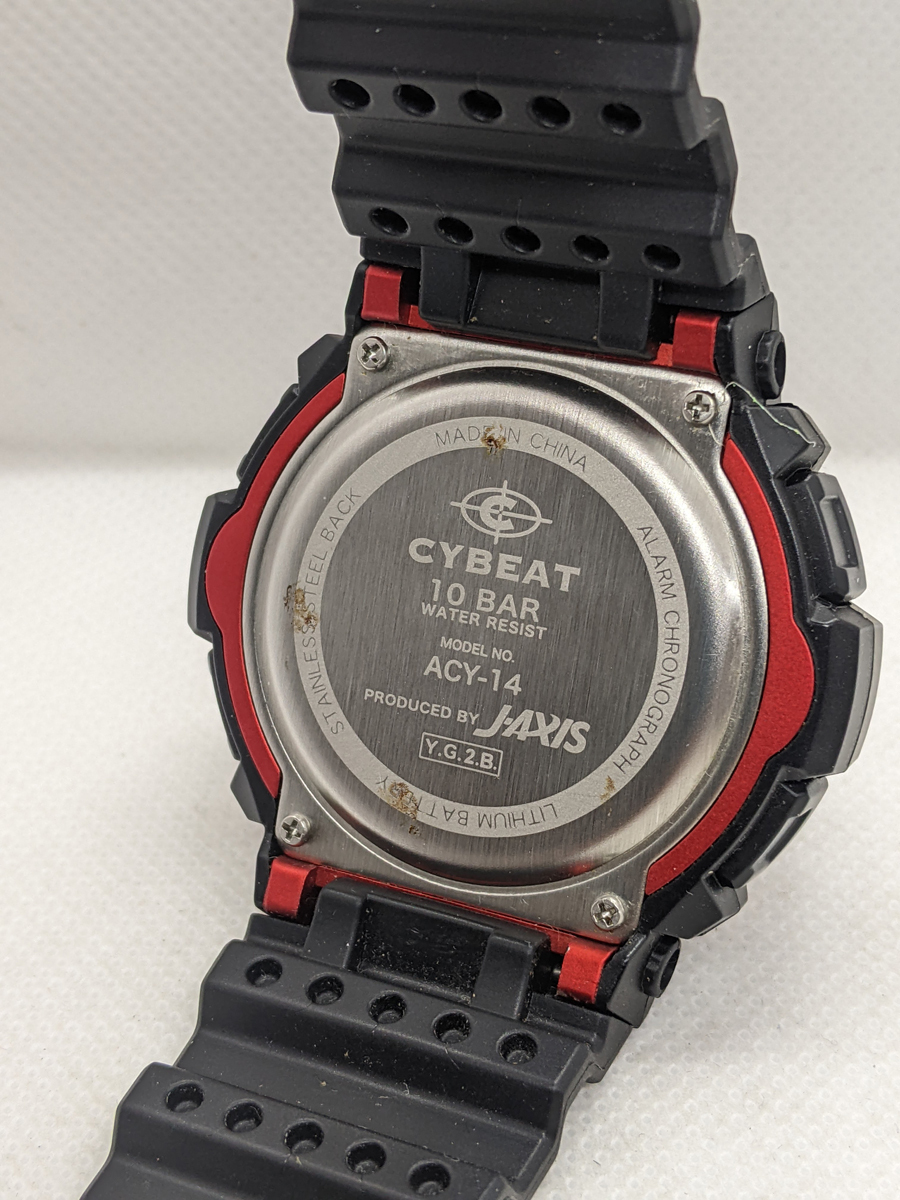 ◆ J-AXIS ジェイアクシス CYBEAT サイビート メンズ 腕時計 カレンダー機能 ACY-14 ブラック レッド 稼働品_画像5