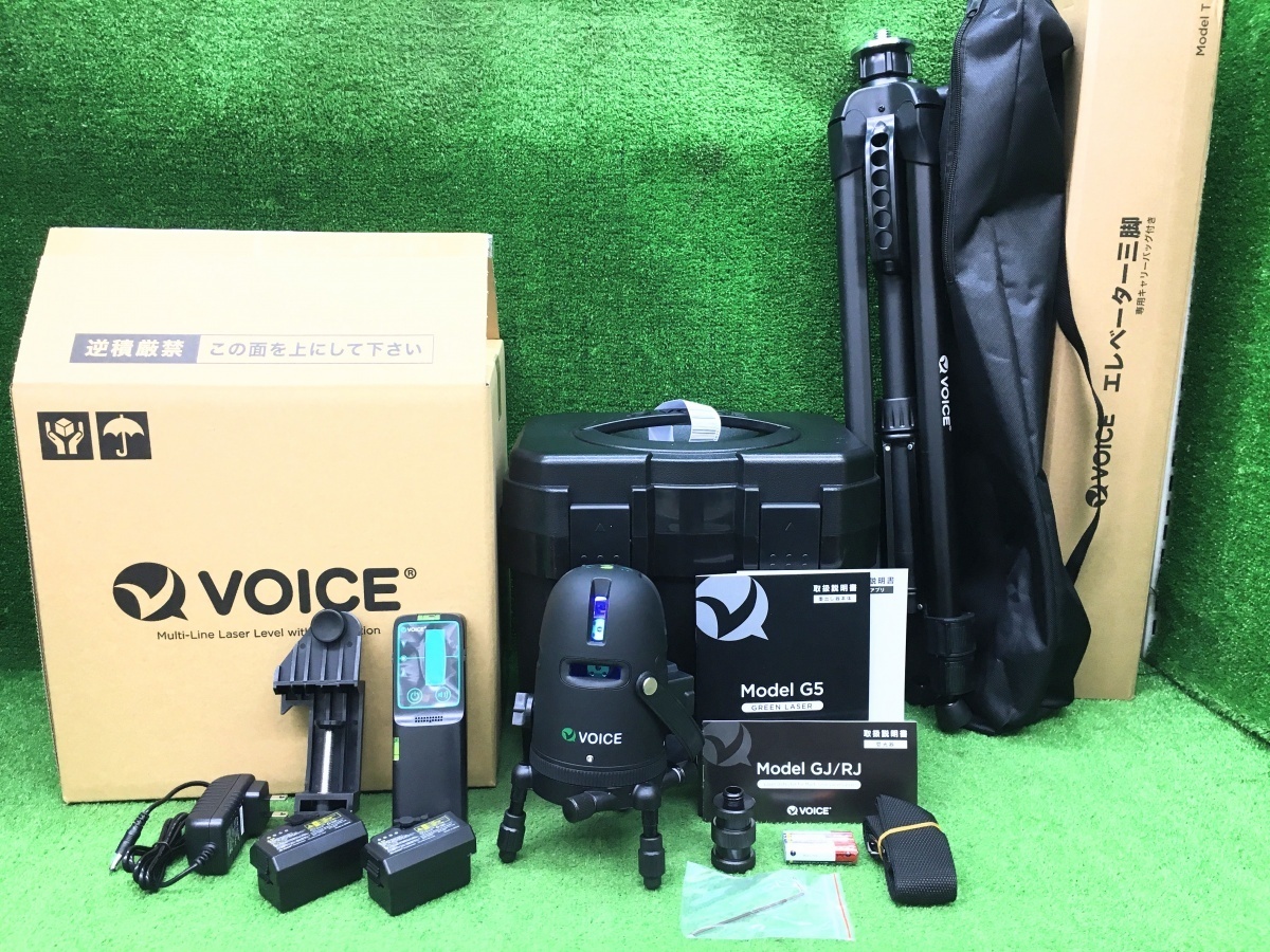 ⑦未使用品 VOICE ヴォイス 5ライン グリーンレーザー墨出し器 Bluetooth連動 Model-G5 + Model-GJ + Model-T ※本体+受光器+三脚セットの画像1