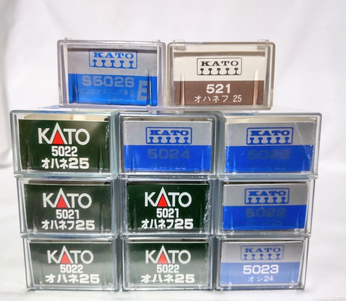 カトー　KATO　単品クリアケース中古品11個。オハネフ25.オハネ25.オシ24.カニ24他　サロンエクスプレス東京　ブルートレイン　富士　_画像1