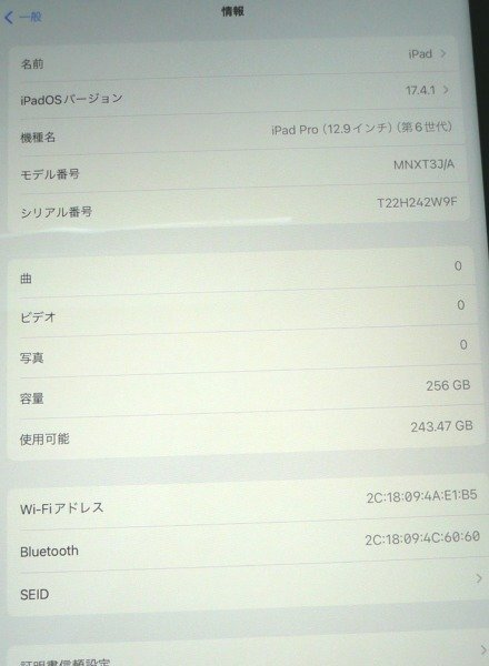 ☆☆Apple アップル　iPad Pro　第6世代　12.9インチ　256GB　MNXT3J/A　Wi-Fiモデル　シルバー　A2436☆美品_画像6