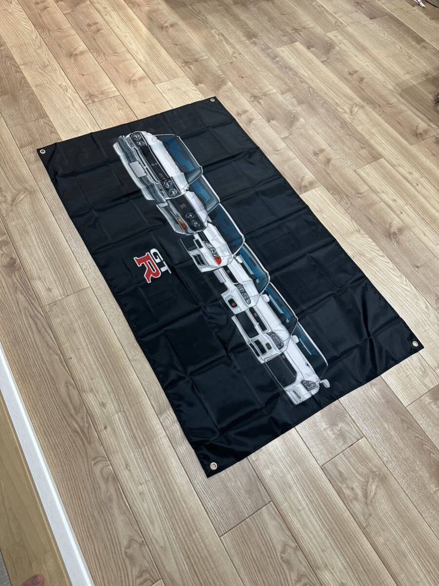 約150x90cm GTR 特大フラッグ バナー タペストリー 旗 ガレージ装飾 旧車 USDM FLAG NISSAN 日産 ロゴ R32 R33 R34 R35 ヘラフラ レース_画像2