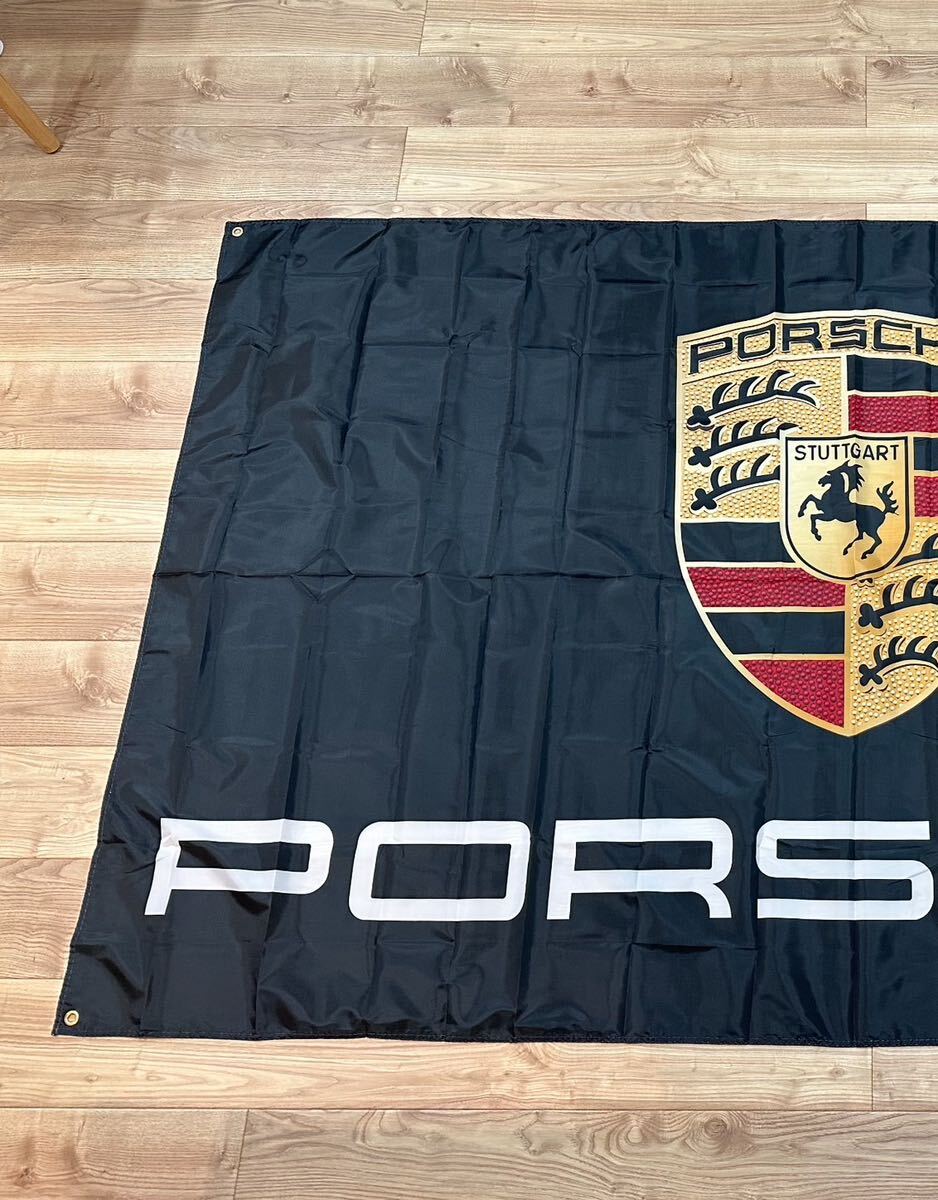 約150x240cm ポルシェ 超特大フラッグ バナー タペストリー 旗 ガレージ装飾 PORSCHE 世田谷 ドイツ フェラーリ ロゴ 911 お部屋の装飾　黒_画像3