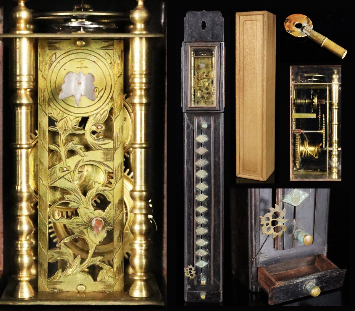 時代物 木製 円天符割駒式 尺時計 大名時計 和時計 掛時計 高33cm アンティーク[6585wwp]_画像1