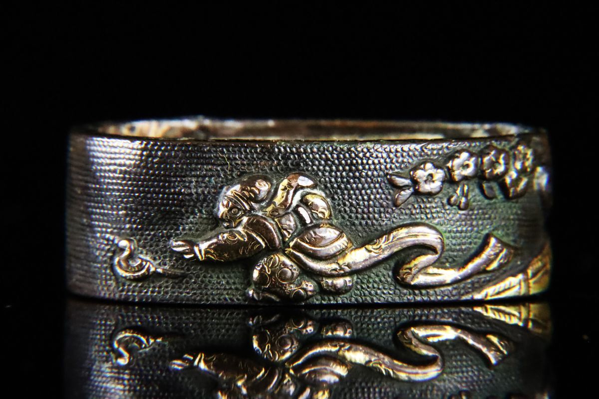 時代刀装具 縁頭の縁のみ 7点 金銀象嵌、彫金色々 武具[654qy]の画像2