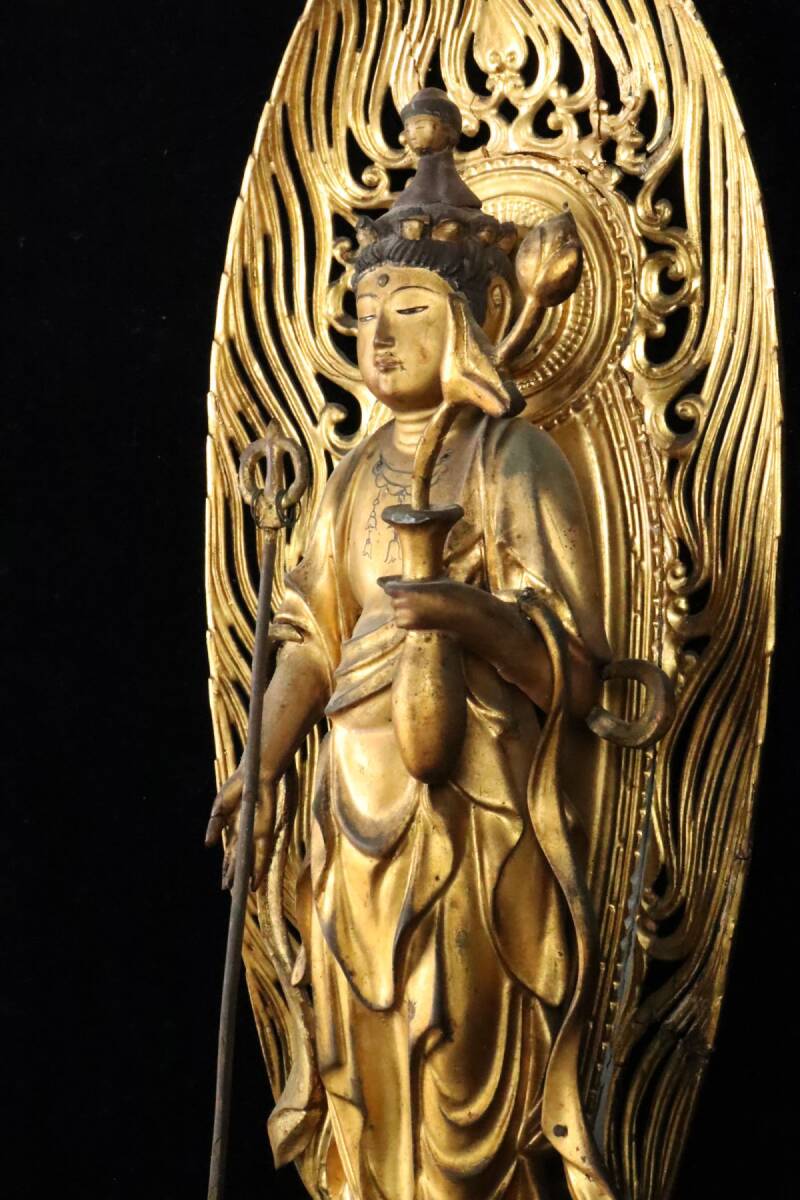 仏教美術 江戸中期 時代厨子入 木彫塗金玉眼仏立像 高80cm 寺院所蔵品[64229oo]_画像9