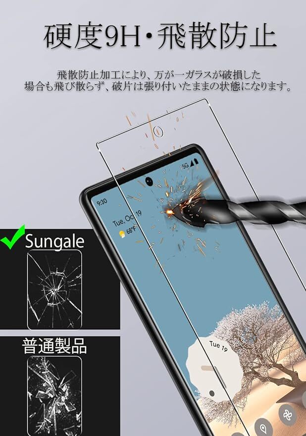 Sungale Google Pixel 6 用 ガラスフィルム【4枚セット】強化ガラスフィルム2枚 + カメラフィルム2枚 Pixel6 用 強化ガラス 旭硝子製素材