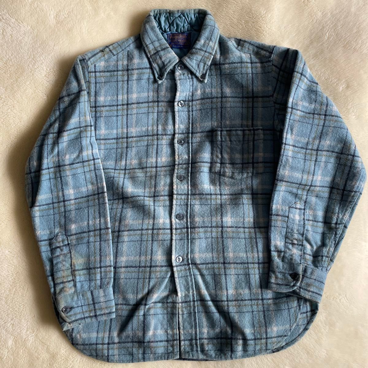 60s ペンドルトン 厚手ウールシャツ ブルー チェック USA製 ネルシャツ チェック USA製 長袖 70s