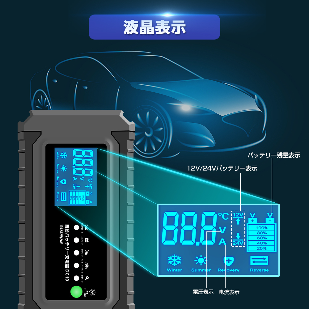  new goods charger automatic battery charger 10A 12V/24V correspondence full automation AGM/GEL car charge battery charger temperature perception battery diagnosis function LVYUAN